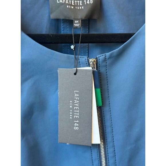Lafayette 148 NY Collarless Zip Jacket Majolica Blue 3X NWT $598 Stretch Cotton - Picture 4 of 11